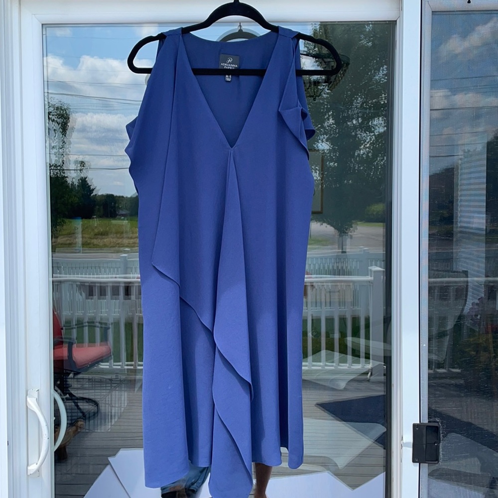 Adrianna Papell smoky blue cold shoulder dress 4